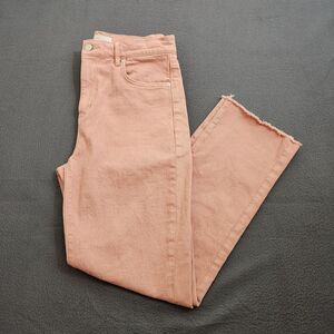 LOFT Women 25/0 High Waist Straight Crop Pink Raw Hem Denim Jeans